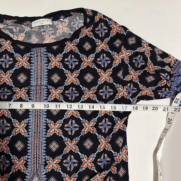 Sandro Paris Shirt Lamaar Printed Tie Front Quilt Print Top Blouse Sz M - Picture 11 of 13